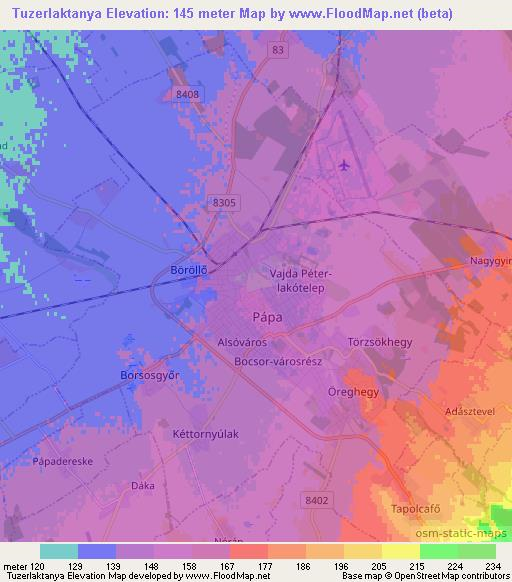 Tuzerlaktanya,Hungary Elevation Map