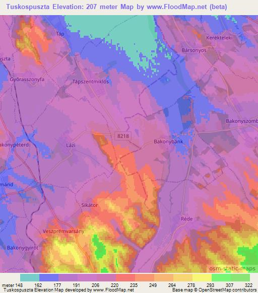 Tuskospuszta,Hungary Elevation Map