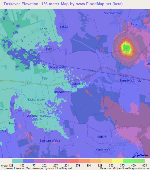 Tuskevar,Hungary Elevation Map