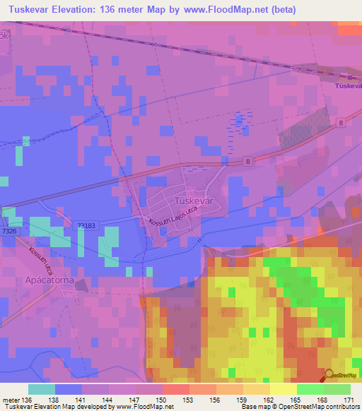Tuskevar,Hungary Elevation Map