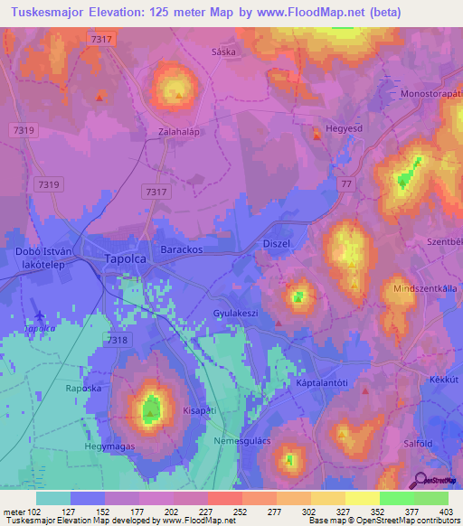 Tuskesmajor,Hungary Elevation Map
