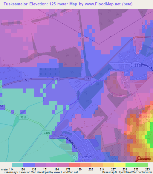Tuskesmajor,Hungary Elevation Map