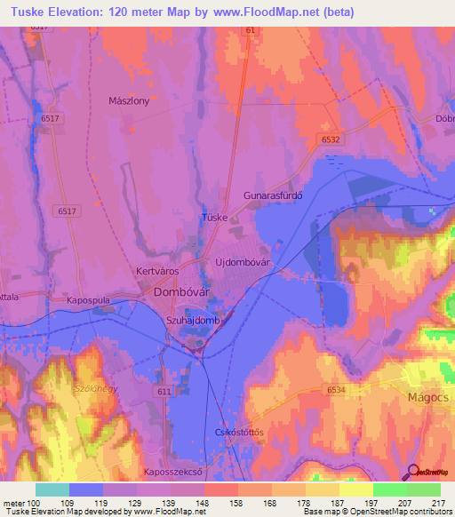 Tuske,Hungary Elevation Map