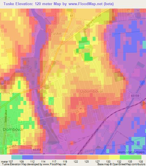 Tuske,Hungary Elevation Map