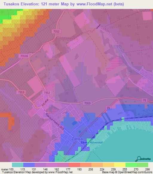 Tusakos,Hungary Elevation Map