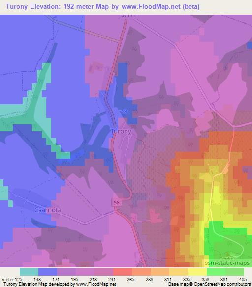 Turony,Hungary Elevation Map