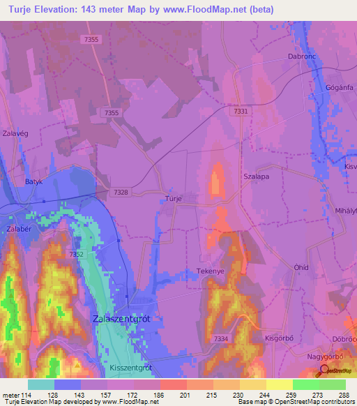 Turje,Hungary Elevation Map