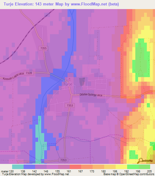 Turje,Hungary Elevation Map