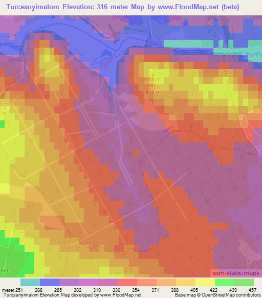 Turcsanyimalom,Hungary Elevation Map