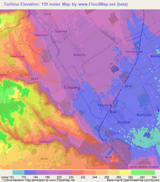 Turbina,Hungary Elevation Map