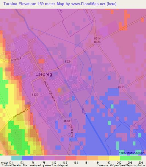Turbina,Hungary Elevation Map