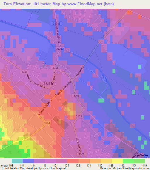 Tura,Hungary Elevation Map