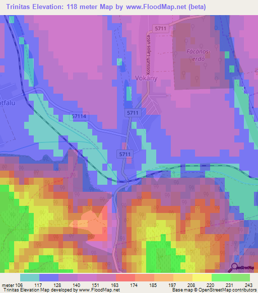Trinitas,Hungary Elevation Map
