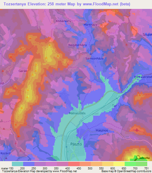 Tozsertanya,Hungary Elevation Map