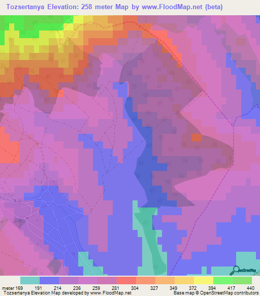 Tozsertanya,Hungary Elevation Map