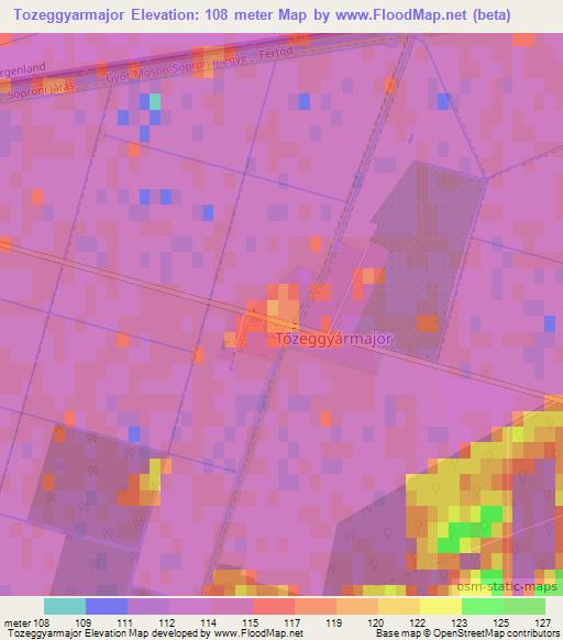 Tozeggyarmajor,Hungary Elevation Map