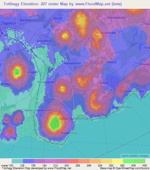 Totihegy,Hungary Elevation Map