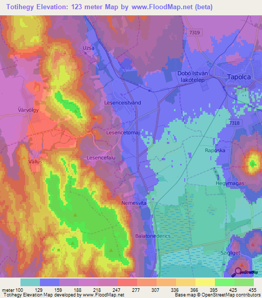 Totihegy,Hungary Elevation Map