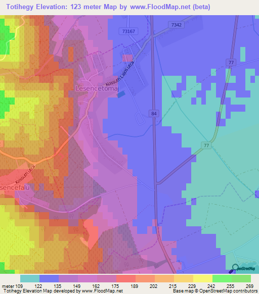 Totihegy,Hungary Elevation Map