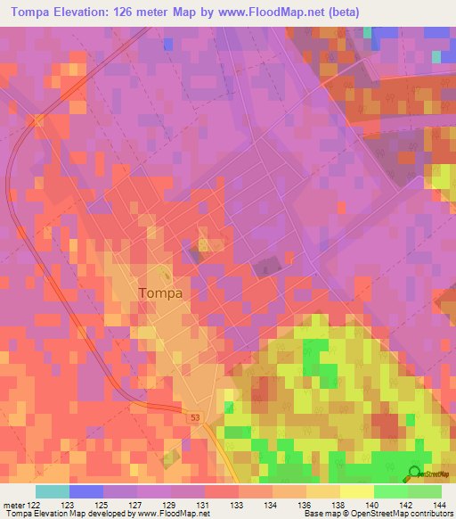 Tompa,Hungary Elevation Map
