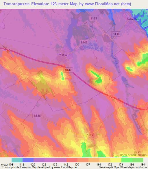Tomordpuszta,Hungary Elevation Map