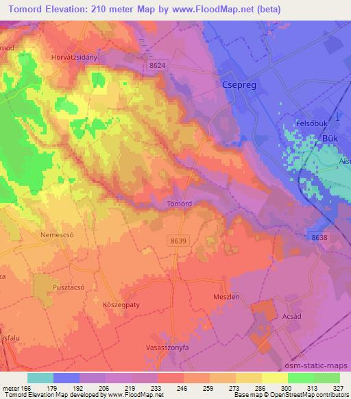 Tomord,Hungary Elevation Map