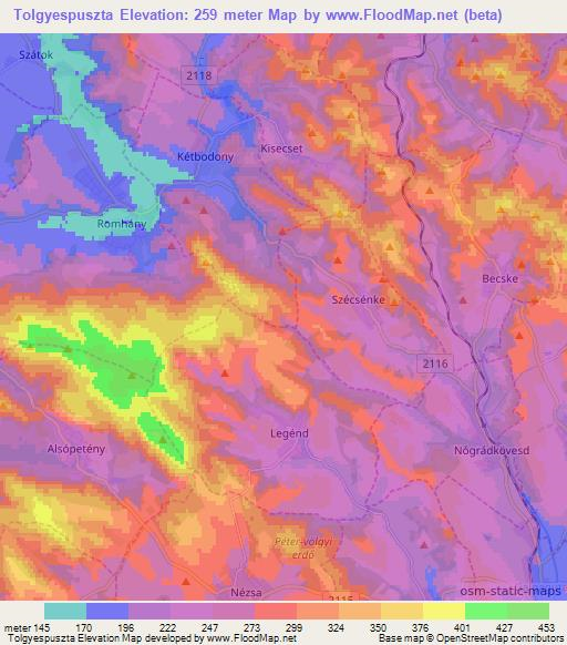 Tolgyespuszta,Hungary Elevation Map