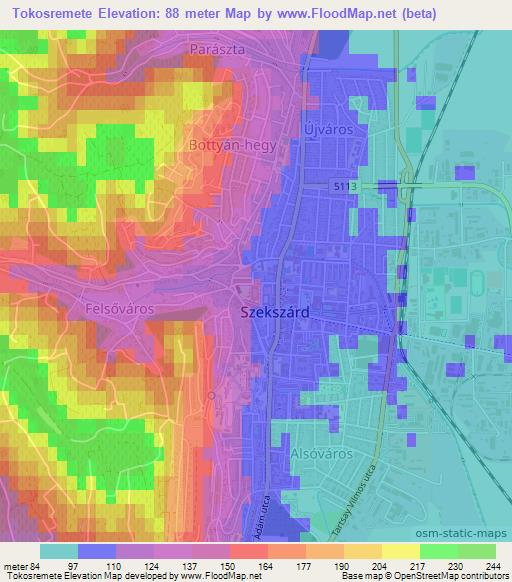 Tokosremete,Hungary Elevation Map