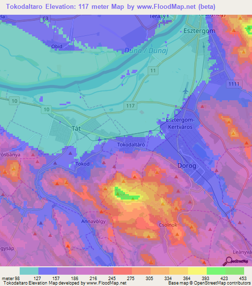 Tokodaltaro,Hungary Elevation Map