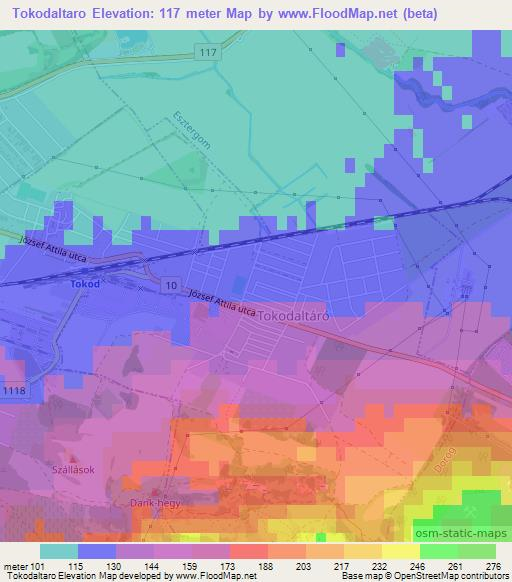 Tokodaltaro,Hungary Elevation Map
