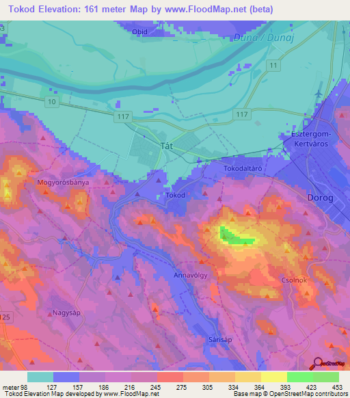 Tokod,Hungary Elevation Map