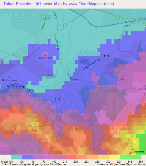 Tokod,Hungary Elevation Map