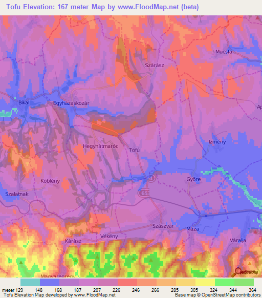 Tofu,Hungary Elevation Map