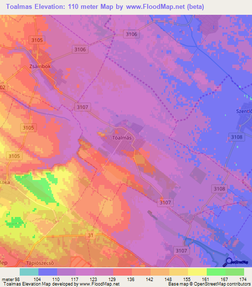 Toalmas,Hungary Elevation Map