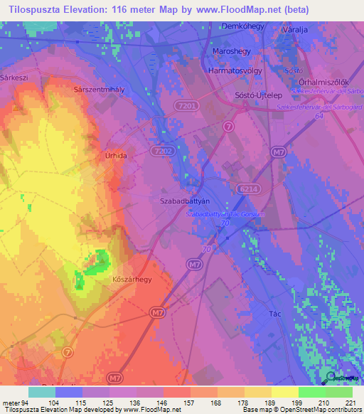 Tilospuszta,Hungary Elevation Map