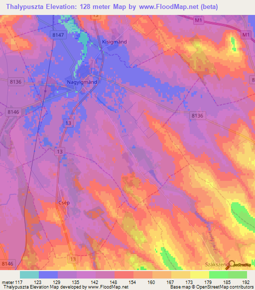 Thalypuszta,Hungary Elevation Map