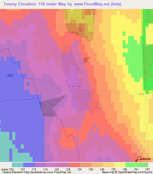 Teseny,Hungary Elevation Map