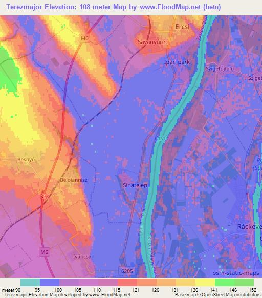Terezmajor,Hungary Elevation Map