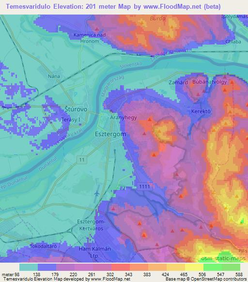 Temesvaridulo,Hungary Elevation Map