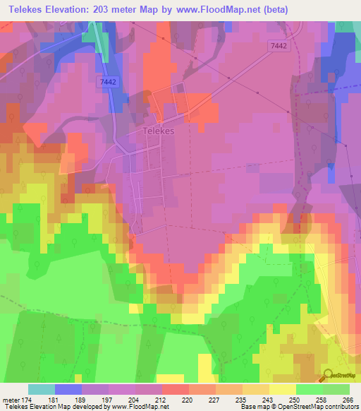 Telekes,Hungary Elevation Map
