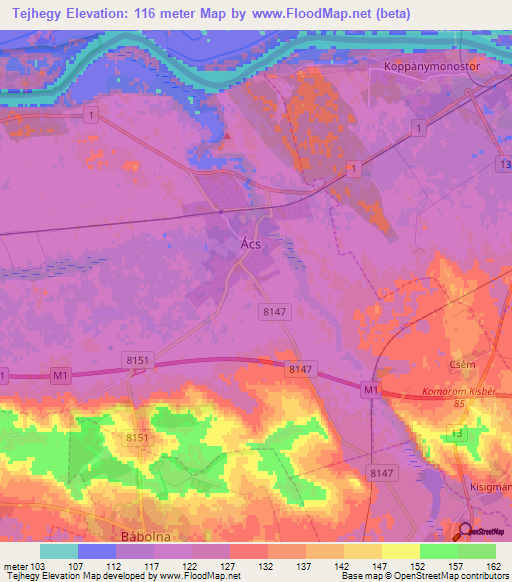 Tejhegy,Hungary Elevation Map