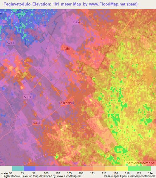Teglavetodulo,Hungary Elevation Map