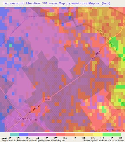 Teglavetodulo,Hungary Elevation Map