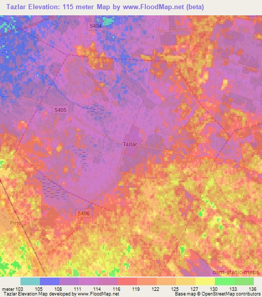 Tazlar,Hungary Elevation Map
