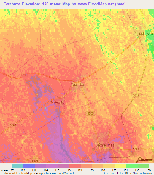 Tatahaza,Hungary Elevation Map