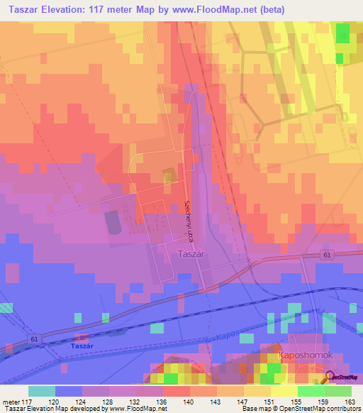 Taszar,Hungary Elevation Map