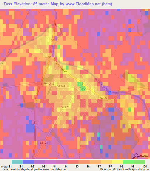 Tass,Hungary Elevation Map