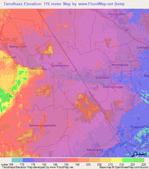 Tarodhaza,Hungary Elevation Map