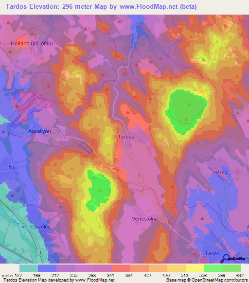 Tardos,Hungary Elevation Map