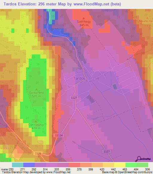 Tardos,Hungary Elevation Map